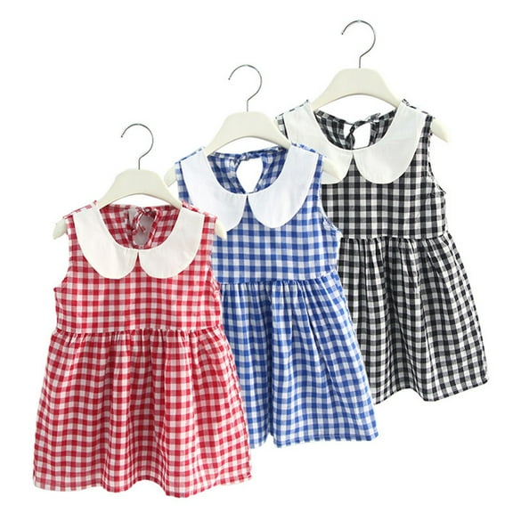KYAIGUO Kids Toddler Girls Vest Dresses Baby Sleeveless Cotton Dress Lattice Lapel Dress Casual Summer Tank Dresses Skirt,Sizes 1-6T