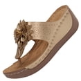 thumbnail image 2 of Xdegoge Flatform Wedges for Women Open Toe Floral Thong Sandals Cushion Low Wedge Slide Slippers Perforated Leather Beach Footwear, 2 of 9