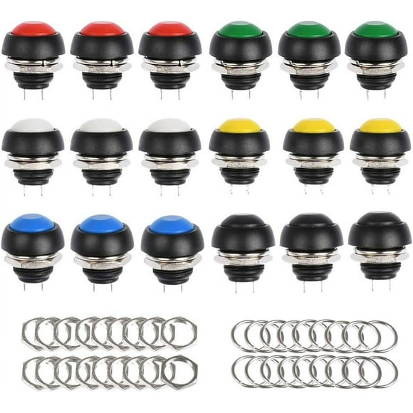 18 Mini Waterproof Momentary Push Buttons (12mm) in 6 Colors DIY Kit