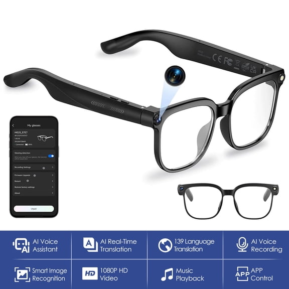 Imountek AI Smart Glasses with 8MP Camera 1080P Video, AI Chat Sunglasses Real-Time Translation 139 Languages, Voice Assistant, Open-Ear Audio, Music & Hands-Free Calling for Travel Meeting Vlog