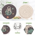 thumbnail image 4 of Yayeee 6 PCS Drink Coasters with Holder Set Woven Absorbent Round Tabletop Hot Pad, Green Astronaut Stars, 4 of 7