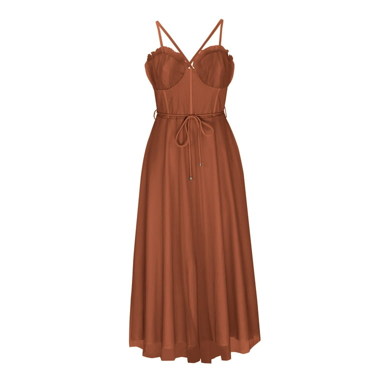 HONHUZH Homecoming Dresses for Teens Fashion Summer Casual Solid V-Neck Camis Sleeveless Vest Long Dress, Girl's, Size: Small, Brown HONHUZH Homecoming Dresses for Teens Fashion Summer Casual Solid V-Neck Camis Sleeveless Vest Long Dress, Girl's, Size: Small, Brown