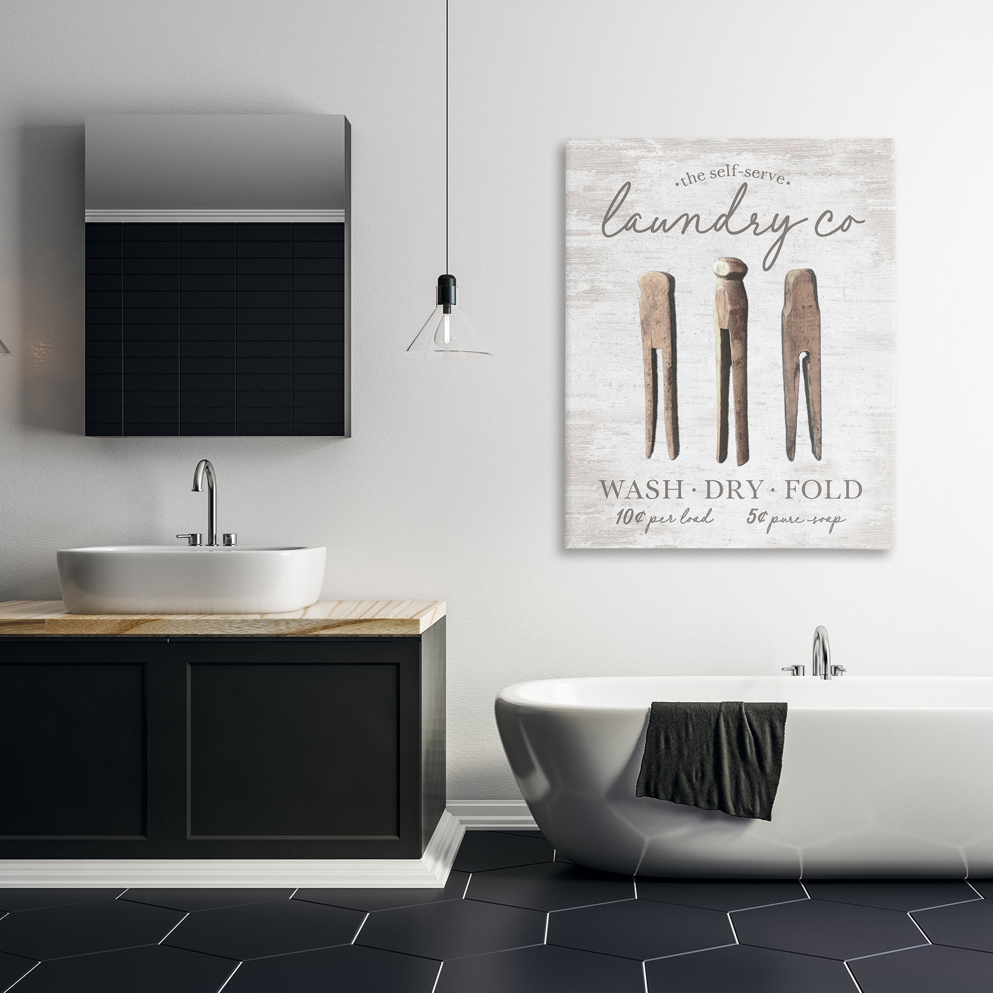 Stupell Industries Distressed Laundry Co Typography Painting Gallery Wrapped Canvas Art Print Wall Art, 36 x 48