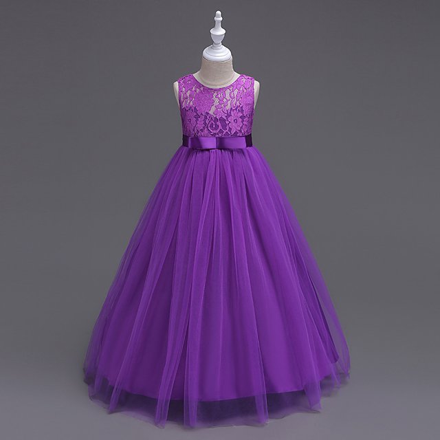 Vestido de princesa de encaje de cintura alta, vestido de malla, vestido infantil, disfraz de niña de las flores para boda
