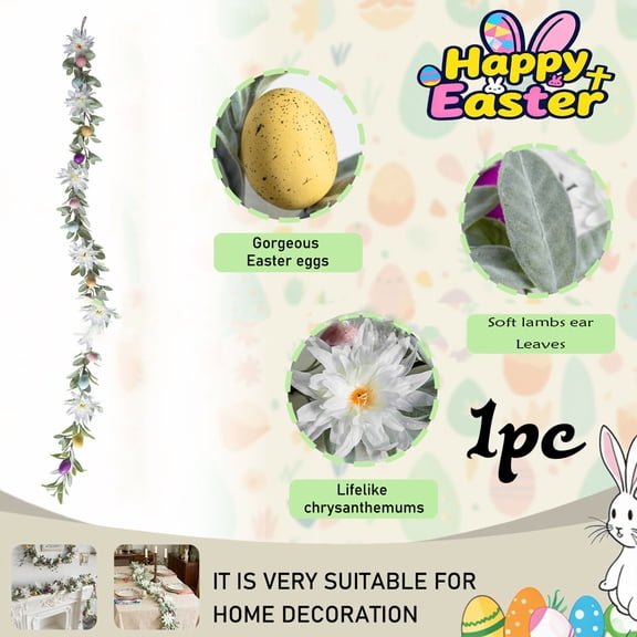 Easter Egg Simulated Garland Artificial White Flower Color Egg Rattan Home Hanging Ornaments 70.8inch