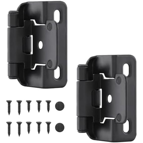50 Packs (25 Pairs) 1/2" Overlay Cabinet Hinges, Self-Closing Semi Partial Wrap Kitchen Cabinet Door Hinge, Black Hinges for Kitchen/Cupboard Doors