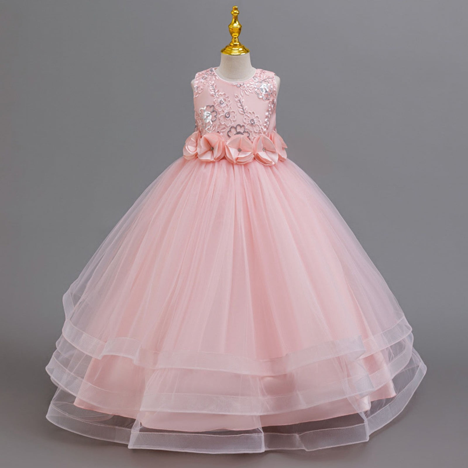 Girls Girl Dress Sleeveless Embroidery Floral Gown for Wedding Birthday Party