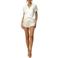thumbnail image 2 of INSPIRE CHIC Women's Satin Pajama Set Button Short Sleeve Shirt with Shorts 2 Pcs Loungwear Sleepwear M White, 2 of 6