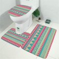 thumbnail image 2 of Pink Geometric Stripe Pattern Bathroom Rugs Sets 3 Piece,Toilet Cover Set,Absorbent Non Slip Bathroom Mats Sets with U-Shaped Contour Rug Toilet Rug Set, 2 of 5