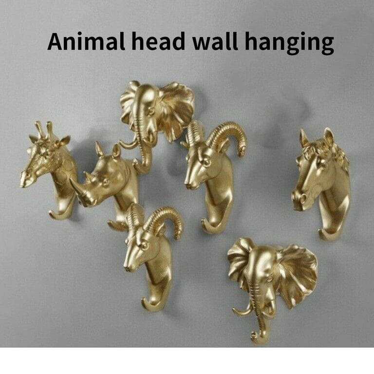 3D Animal Head Wall Hanger Resin Coat Hat Hanging Hook Heavy Duty Holder  Rack Home Decoration Bathroom Accessories Key Holder gold Elephant 