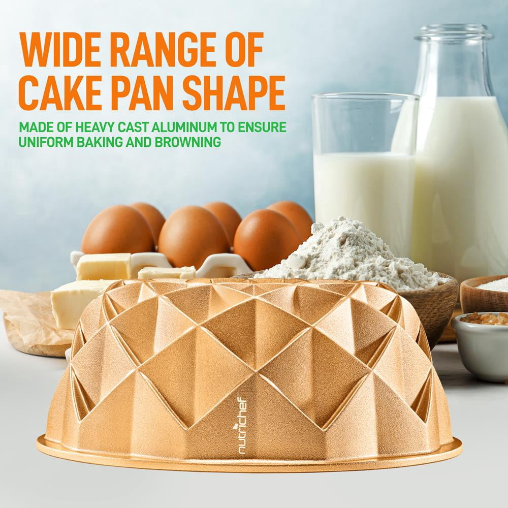 NutriChef French Wreath Fluted Bundt Cake Pan, Extra Thick and Non Stick Aluminum Bakeware with 2 Layers of Non Stick Coating for Easier Release, Uniform Baking and Browning