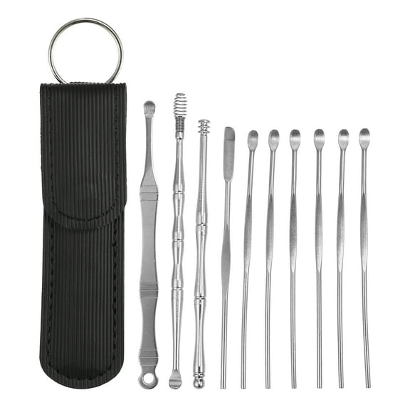 Unique Bargains Portable Stainless Steel Earwax Cleaner Tool Set Black