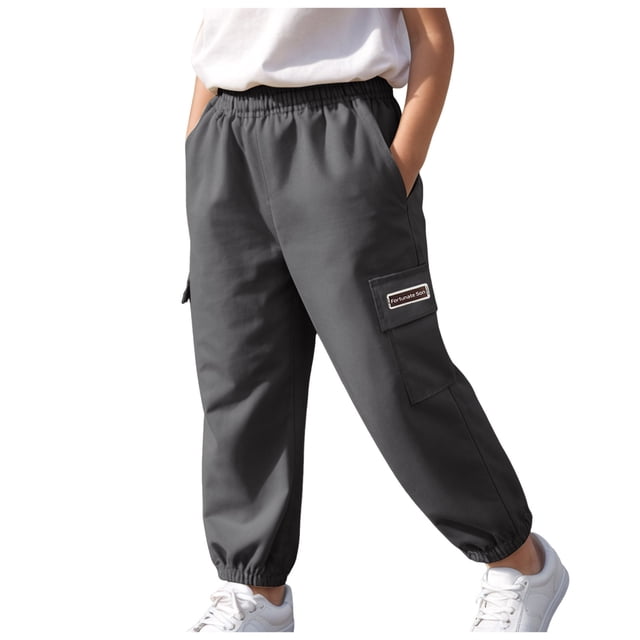 DXOUPM Pantalon Cargo pour Garçons en Coton Doux Randonnée École Extérieur Joggers Pantalons avec Poches