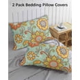 thumbnail image 2 of Teal Green Boho Floral Pillow Cases Standard Size Set of 2 - Microfiber Bed Throw Pillow Covers, Vintage Abstract Art Ethnic Flowers Decorative Lumbar Pillow Cover with Envelope Closure 20"x26", 2 of 6