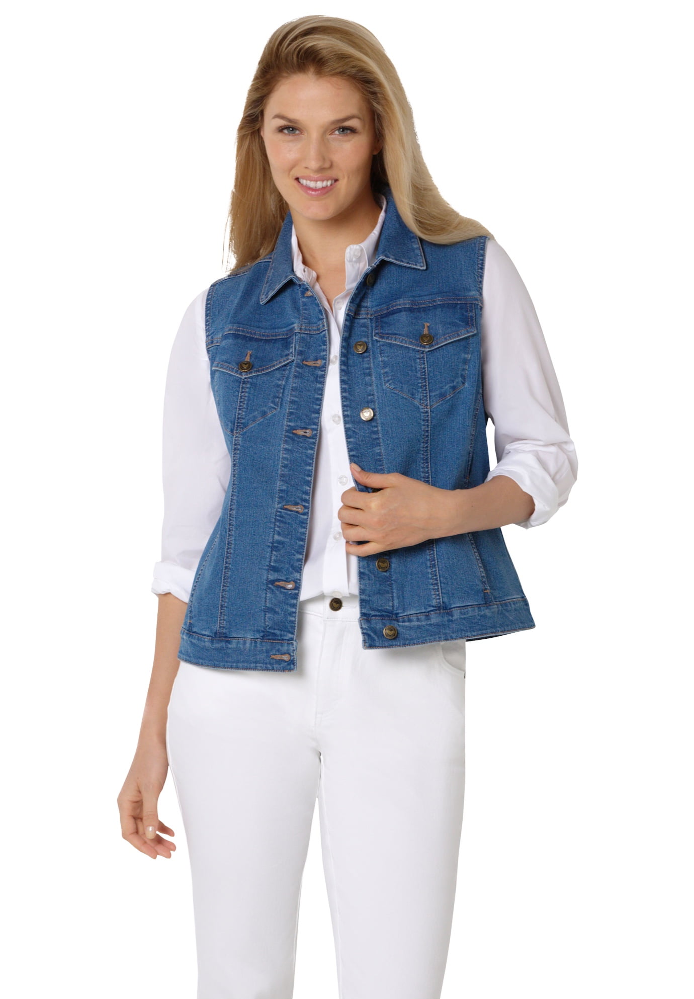 Woman Within - Woman Within Women's Plus Size Stretch Denim Vest Vest ...