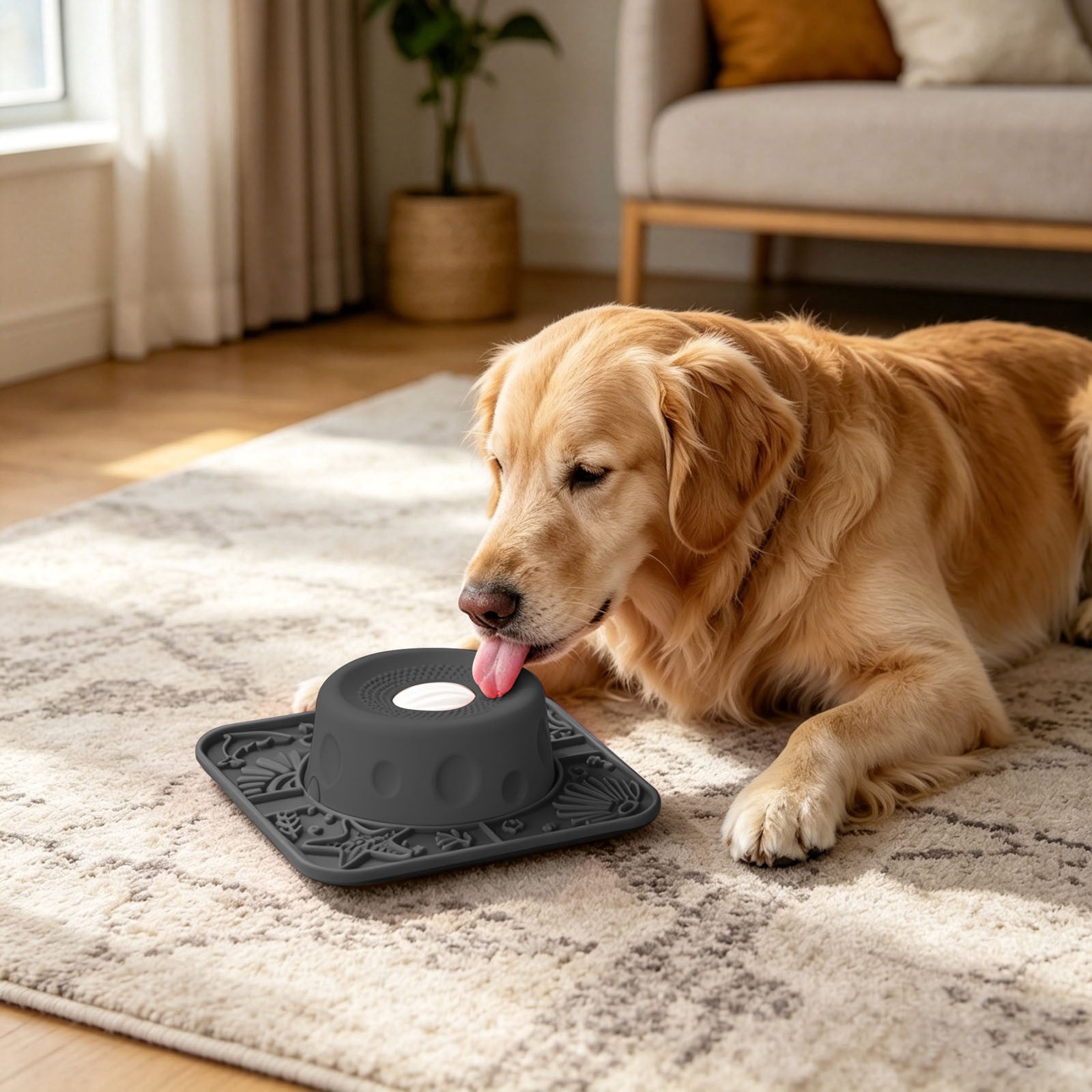 Slow Feeder Dog Lick Bowl With Rolling Ball, Anti-Slip Slow Feeding Bowl For Liquid Treats, Bone Broth, Yogurt,Wet Food, Anxiety Relief Enrichment Lick Toy For All Dogs & Cats 11"x9"x3"