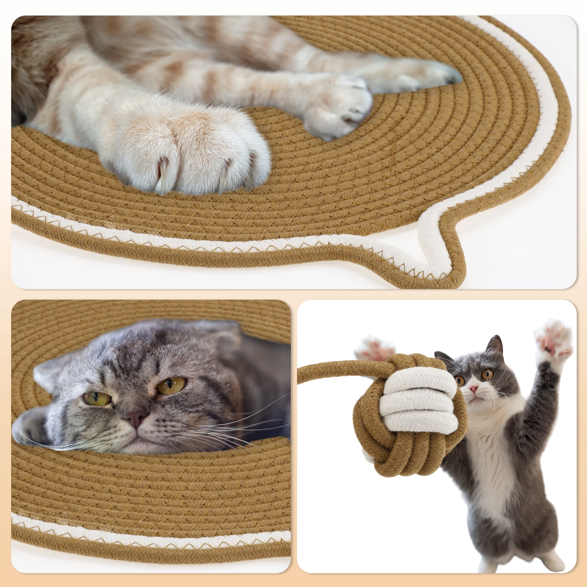 Unique Bargains Cat Scratcher Mat with A Cat Ball Cotton Rope Brown [19.69"]