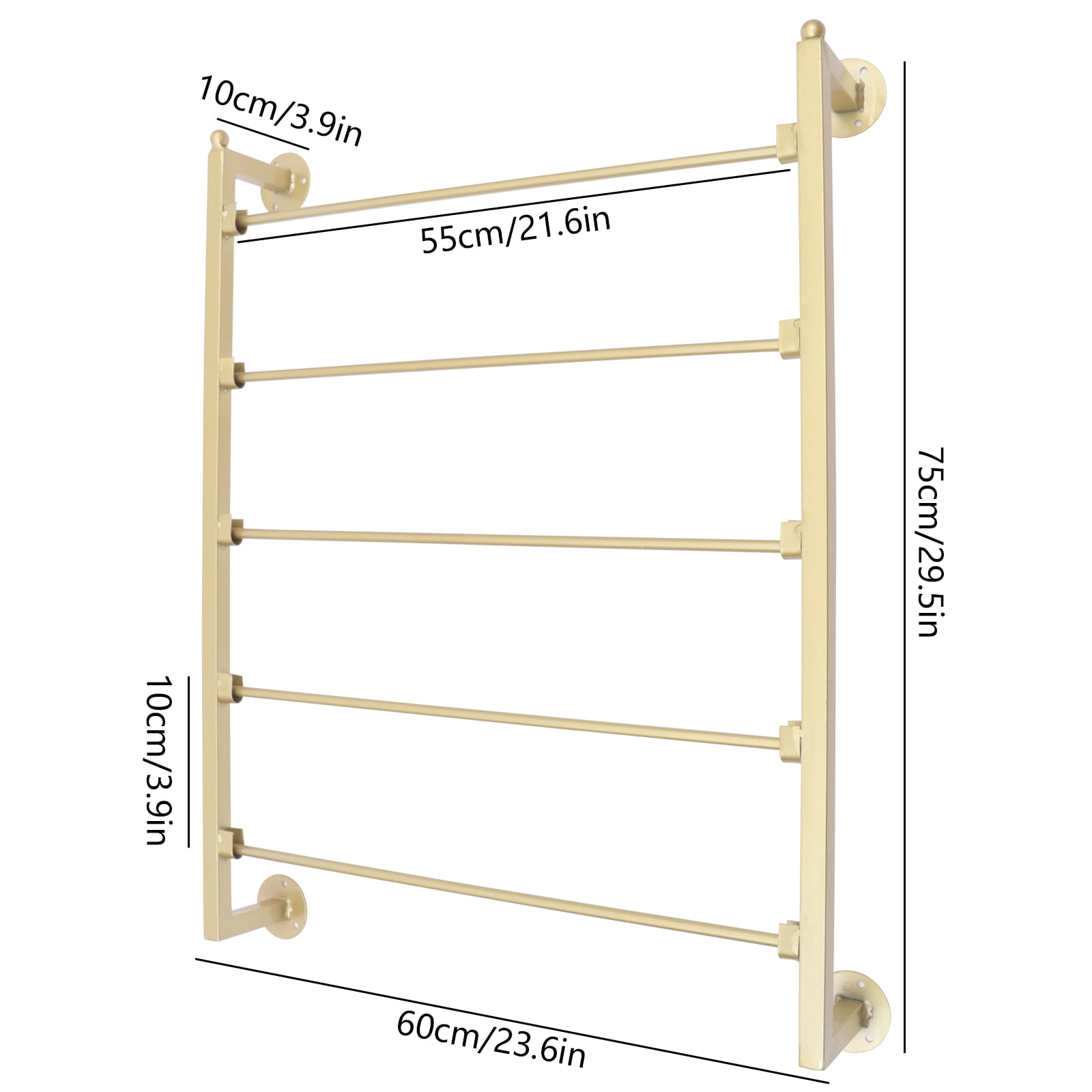 Miumaeov Gold Scarf Display Stand 5-Tier Metal Belt Hanger Tie Rack Wall Mounted Sturdy