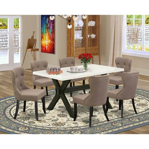 7-Piece Dining Set - Kitchen Table6 Parsons Chairs - Linen WhiteBlack Finish