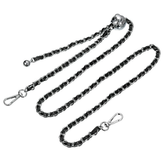 Purse Chain Strap, 47 Inch Leather Iron Chain Strap Adjustable Handbag Chains Cross Body Replacement Black/Silver Tone