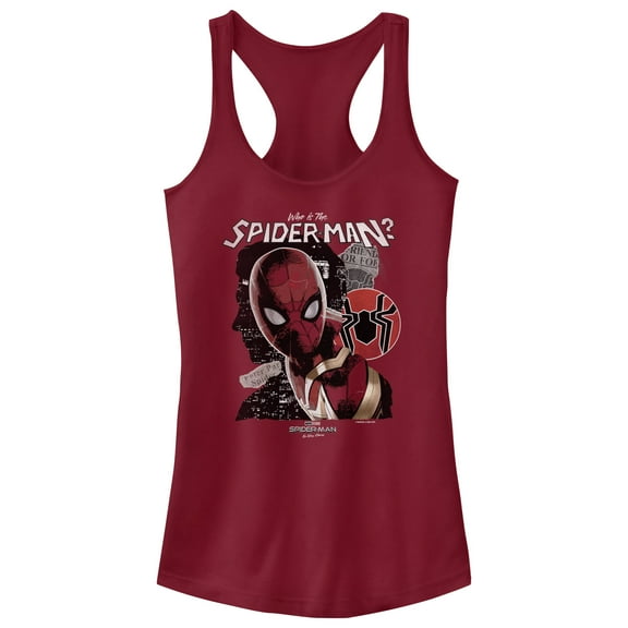 Junior's Marvel Spider-Man: No Way Home Who is the Spider-Man  Racerback Tank Top Scarlet Small