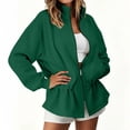 thumbnail image 7 of Staron Women's Zip Up Jacket Oversized High Neck Long Sleeve Casual Sporty Full Zipper Stand Collar Solid Color Fleece Athletic Track Top Green XXL, 7 of 7