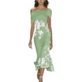 thumbnail image 2 of Xaqiouau Womens Off Shoulder Floral Print Midi Dress Twisted Pleated Fitted Hem Cocktail Party Dress, 2 of 9