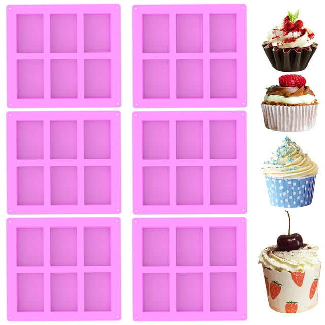 Grusce 6Pcs Silicone Snack Mold 6 Cavity Silicone Cookie Mold Temperature Resistant Silicone Baking Mold Non Stick Rectangle Soap Making Molds Reusable Cereal Bar Molds for Home Baking Cooking