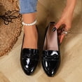 thumbnail image 4 of Black Women's Fashion Casual Loafers Solid Color Round Toe Covered Heel Flat Soft Sole Shoes Loafers Bow Detail Casual Wear Size 7, 4 of 9