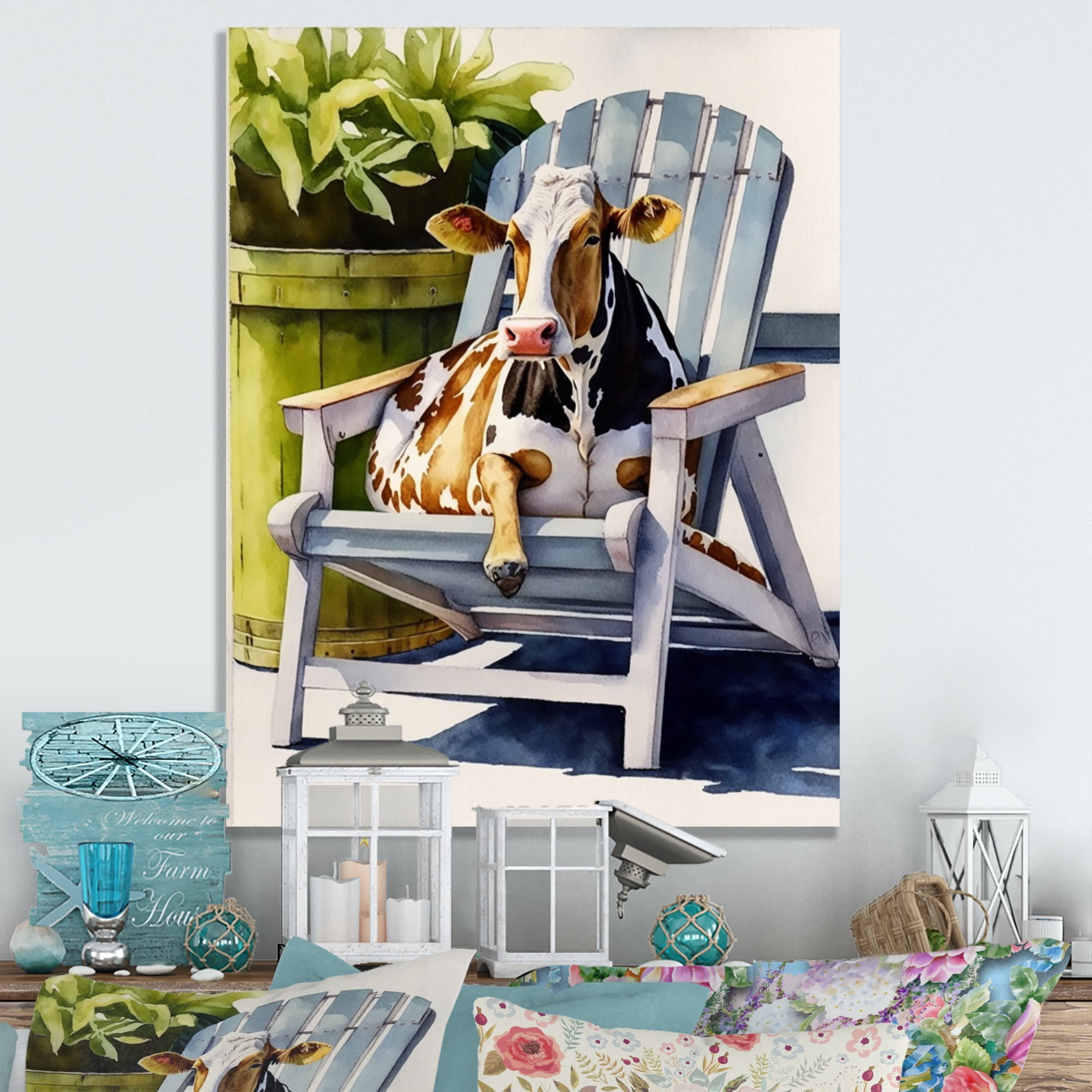 Designart Cow On A Chair V Canvas Wall Art