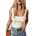 thumbnail image 1 of ABPHQTO Camiseta sin mangas de punto de croché con tirantes con volantes blancos para mujer, 1 of 5