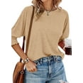 thumbnail image 3 of UVN Crewneck Blouse for Women Summer 3/4 Sleeve T-Shirts Casual Tees Ladies Loose Tops, 3 of 8