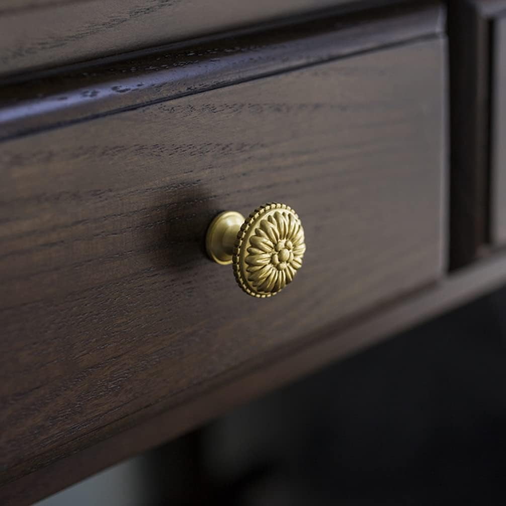 ABCISI Brass Cabinet Round Flower Knobs, 4 Pack Gold Euro Style Cabinet Knob Dresser Drawer Modern Dresser Drawer Knobs, Vintage Decorative Brass Cabinet Knobs