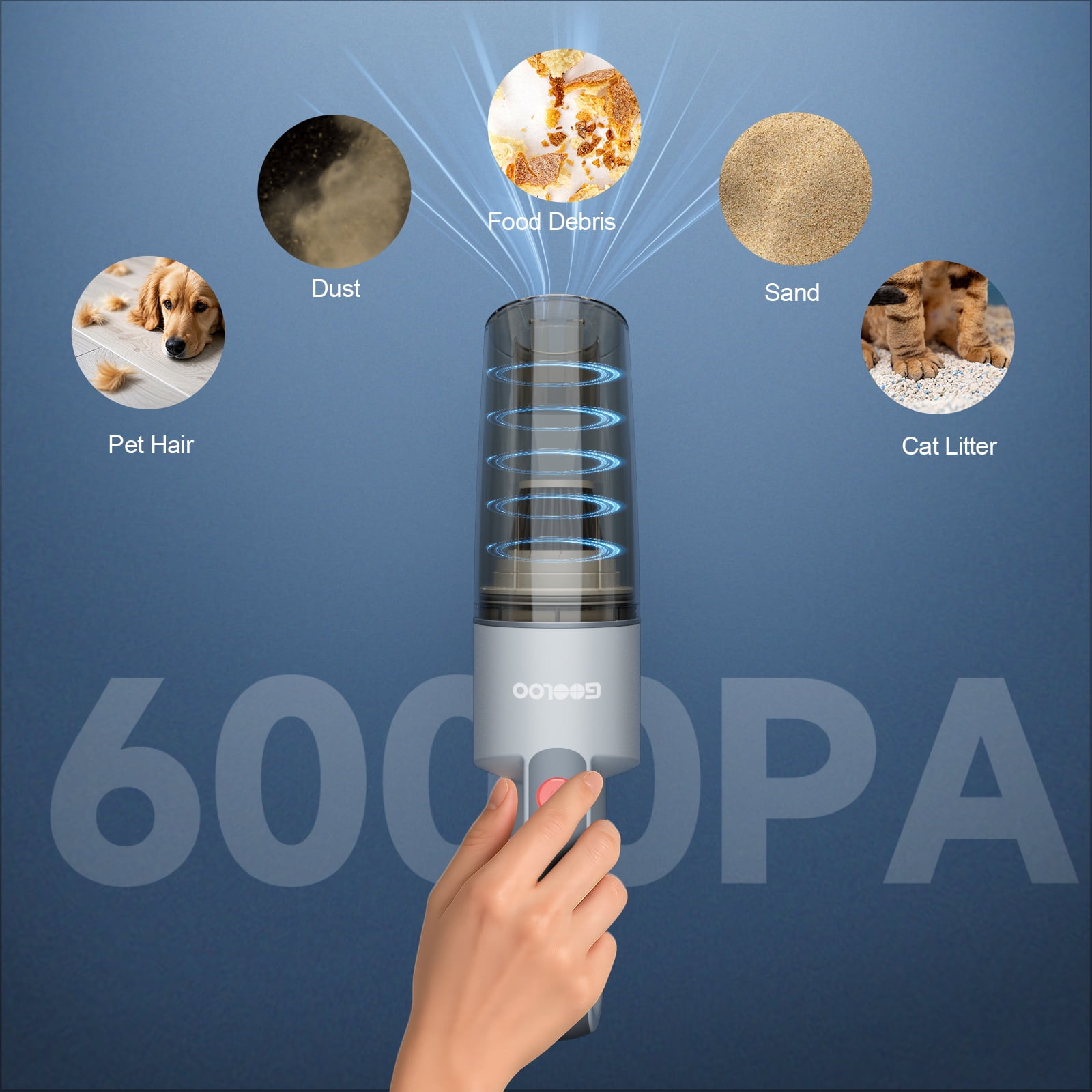 Gooloo V7 Mate Cordless Handheld Car Vacuum, Gray photo 4
