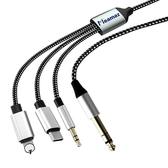 Meamaz 6.56FT MFi Certified 1/4 Inch TRS Cable, Within 1/4 to USB C, 3.5mm to TRS Adapter,DAC Chip Include, 3-in-1 Stereo 1/4 TRS Cable for Headphone AMP(Compatible with iPhone
