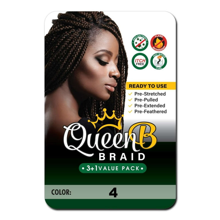 QUEENS HENNA 4パックセット QueenB 4X Value Pack Pre-Stretched Braiding Hair 50” – Color #4