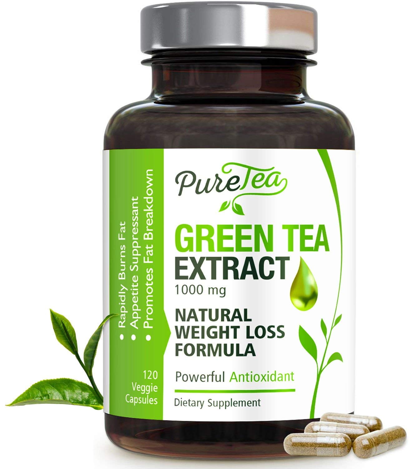 PureTea's Green Tea Extract Metabolism Booster w/EGCG for Weight Loss
