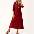thumbnail image 5 of Robe Tailleur pour Femme Robe pour Femmes Longue Robe Bohème de Plage Élégante Robe Maxi Robe à Col en V Robe à Manches 3/4 Bordeaux S, 5 of 5