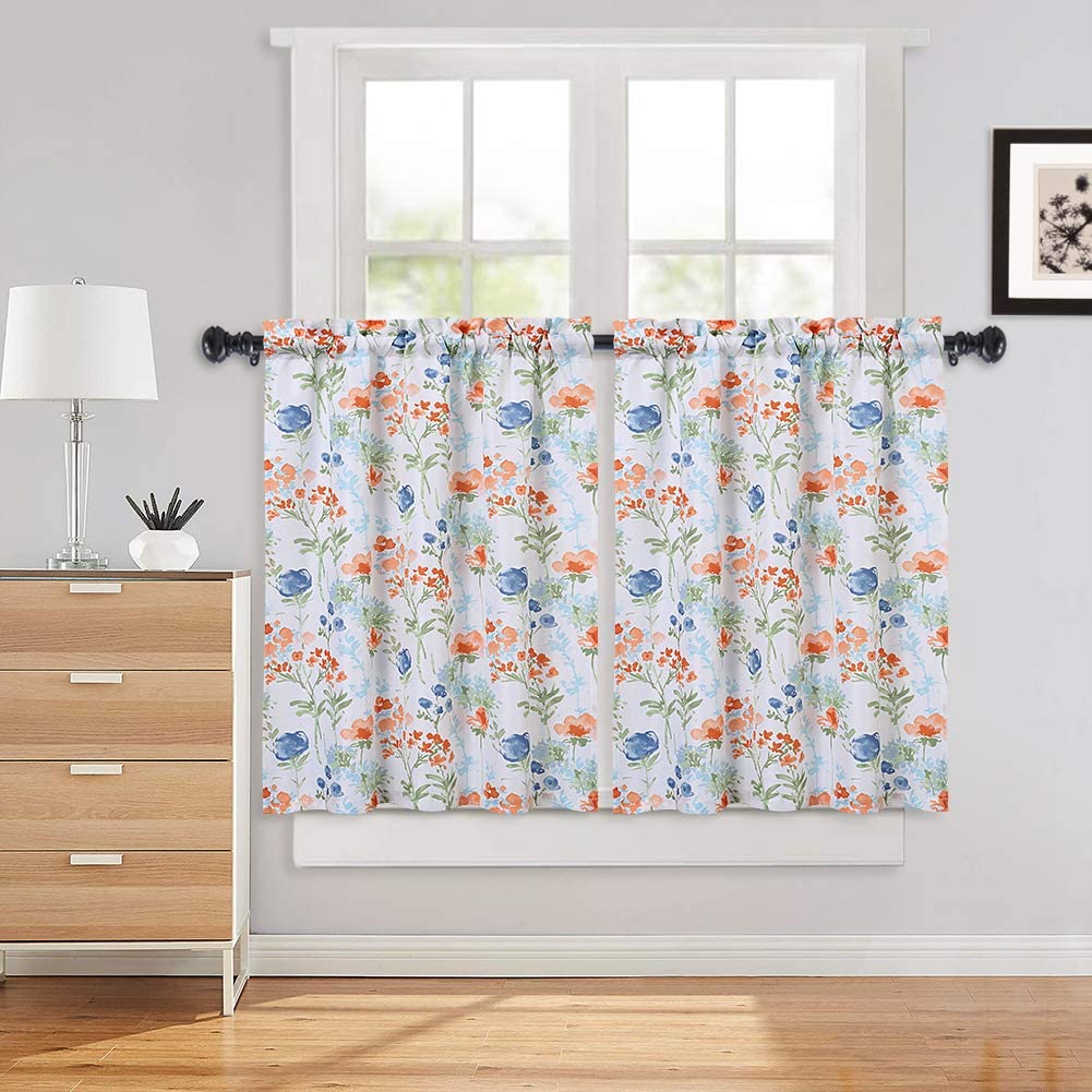 Kitchen Curtains, Flower Leaf Printed Bathroom Window Curtain