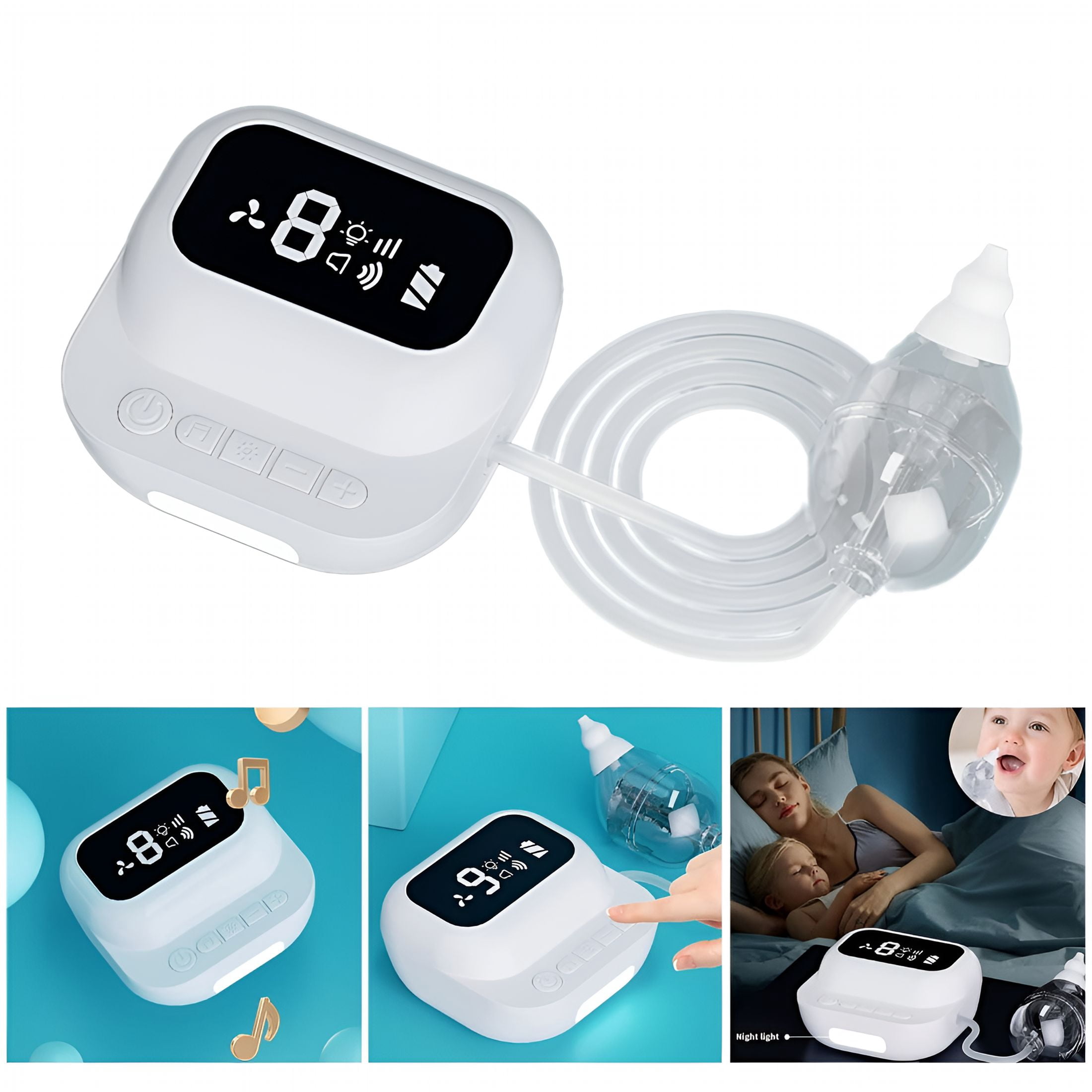 XIRQI Electric Nasal Aspirator for Baby with 9 Suction Rechargeable Nose Cleaner with Tip Set for Newborns & Toddlers Baby Nose Cleaner