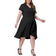 thumbnail image 2 of Unique Bargains Women's Plus V Neck Short Sleeve Elastic Waist Chic Solid Ruffle Hem Dress 3X Black, 2 of 6