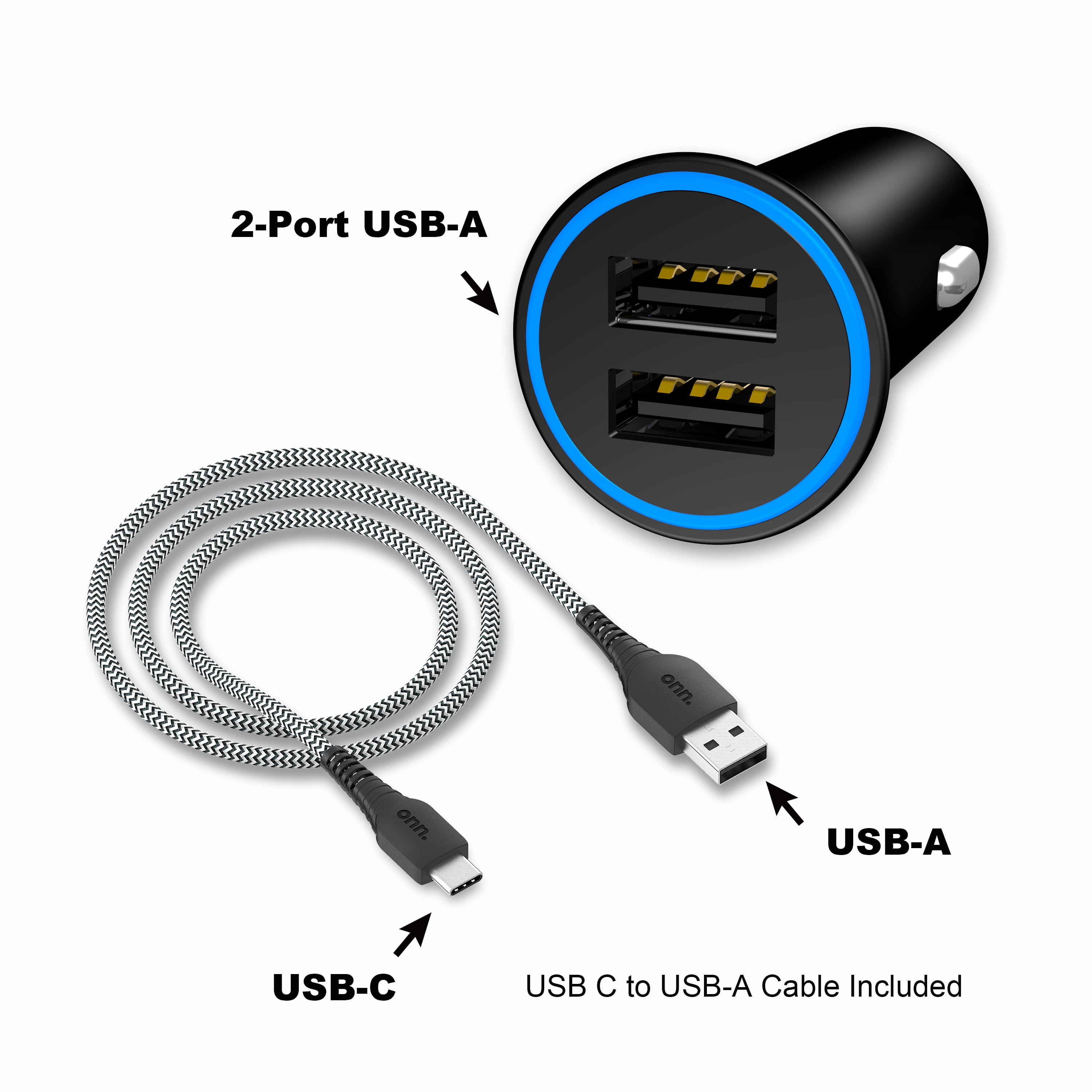 Philips 1 USB-C 2 USB-A Car Charger with Power Delivery, Black