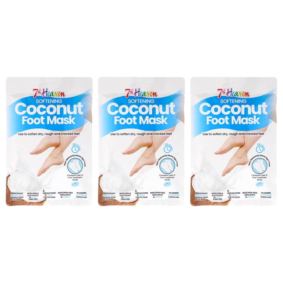 Mascarilla para pies 7th Heaven con aceite de coco suavizante, 3 pares
