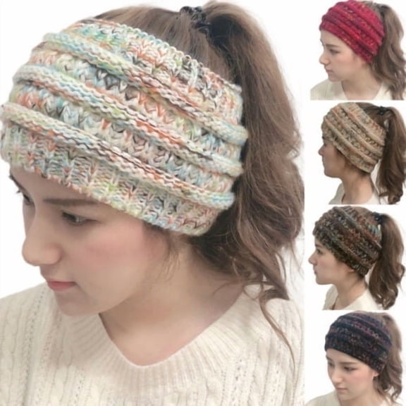 Yoyauz Messy Bun Hat Premium Knit Soft Stretch Winter Warm Cable Knit Headband
