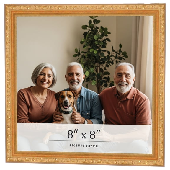 8x8 Frame Gold Solid Wood Picture Frame Width 1.125 Inches | Interior Frame Depth 0.375 Inches |