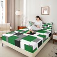 thumbnail image 3 of Manfei Modern Geometric Block Queen Sheets, Abstract Colorful Square Queen Sheet Sets, Green Black Gray, Black Reversible 4-Piece1 Flat Sheet + 1 Fitted Sheet + 2 Pillowcases, 3 of 6