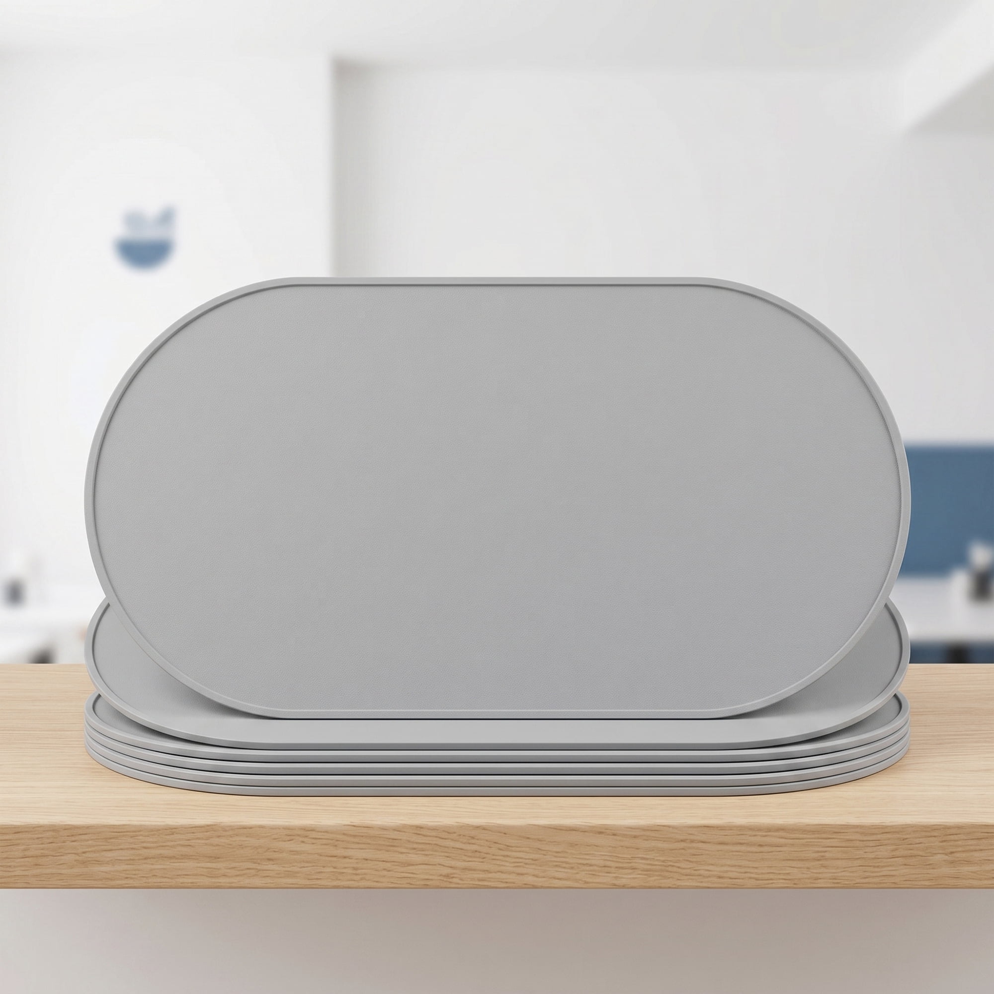 Unique Bargains 6 Pack Silicone Placemat for Kitchen Dining Table Decor Light Gray 21"x11"