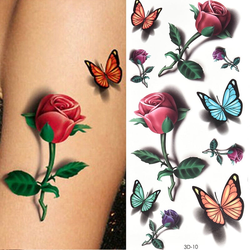 10 Sheets Colorful Rose Flower Temporary Tattoos Women, Feather 3D Fake  Tattoos Temporary Girls, Ladies Temporary Tattoos Flowers Neck Face Tatoo  Sticker Kit | Walmart Canada