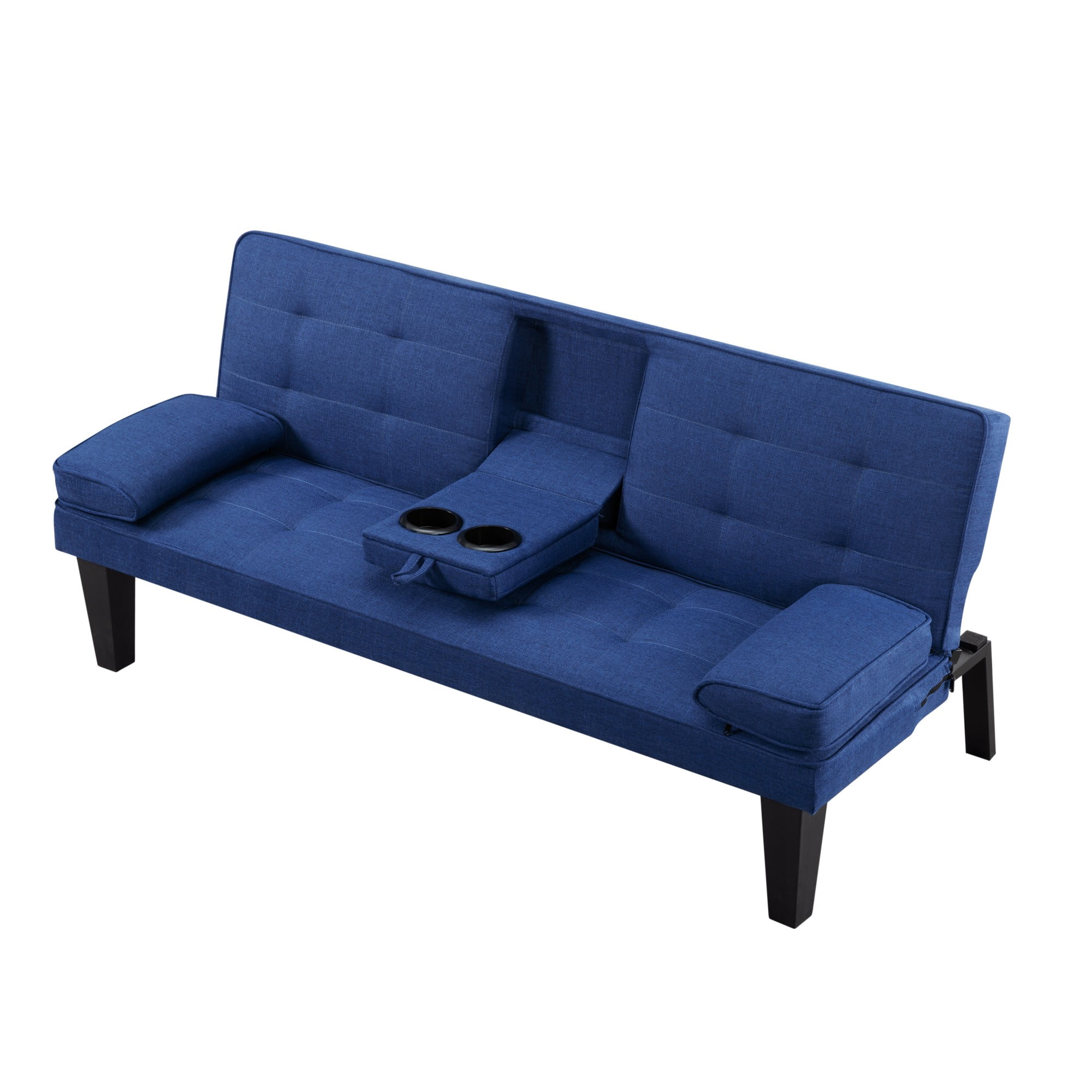 Gewnee 65" 3‑in‑1 Convertible Futon Sleeper Sofa,Polyester Foldable Sleeper Couch with Adjustable Backrest,Sofa Bed with Cup Holders for Small Apartments & Office，Navy Blue
