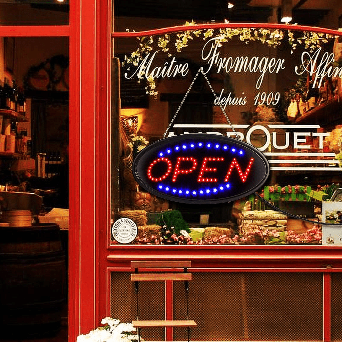 UU&T LED Open Sign, 19''x10" Bright Sign Flashing Light for Business Walls Window Shop Bar Hotel, Two Modes, 1.45lbs